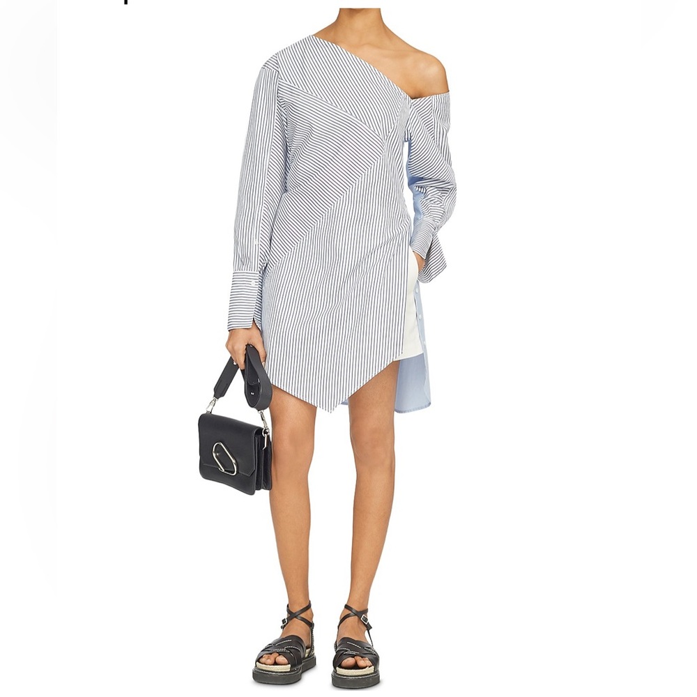 3.1 PHILLIP LIM Striped Patchwork One-Shoulder Tunic Dress 4